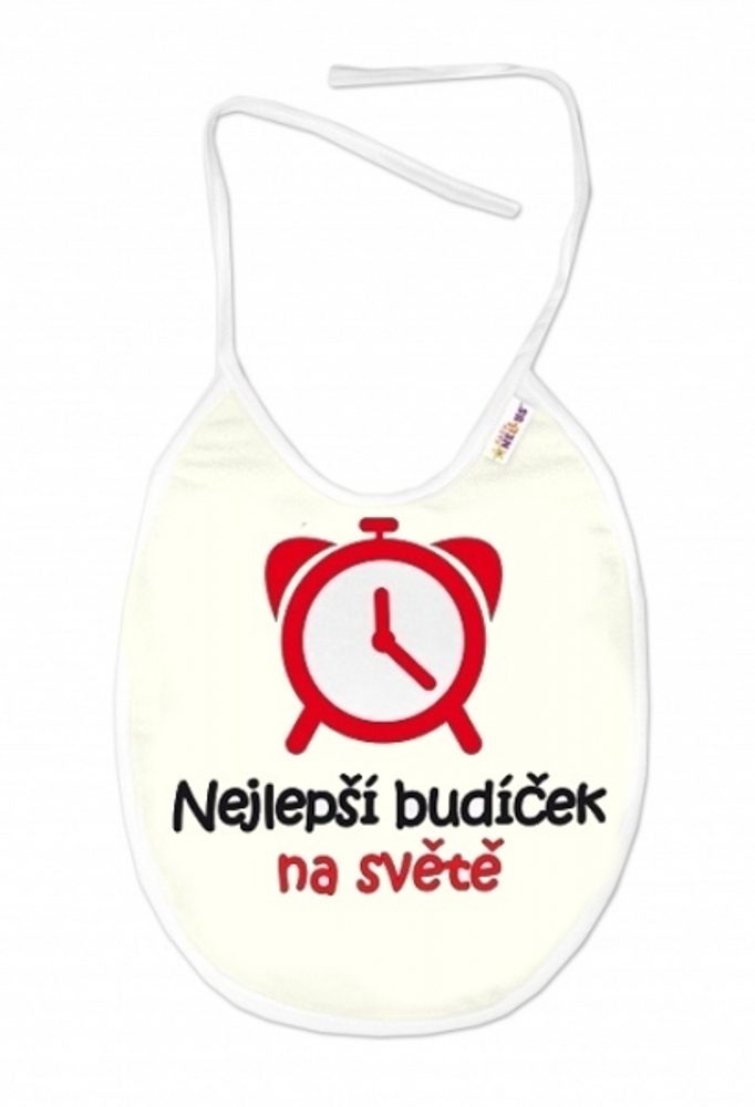Baby Nellys Nepromokavý bryndáček, 24 x 27 cm - Nejlepší budíček na světě, Baby Nellys - smetanový