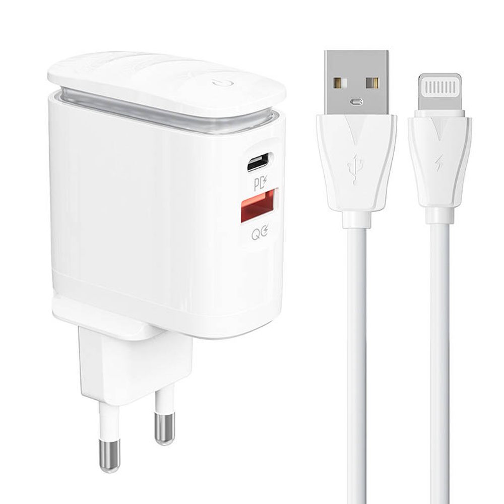 LDNIO Nástěnná nabíječka LDNIO A2423C USB, USB-C + kabel Lightning