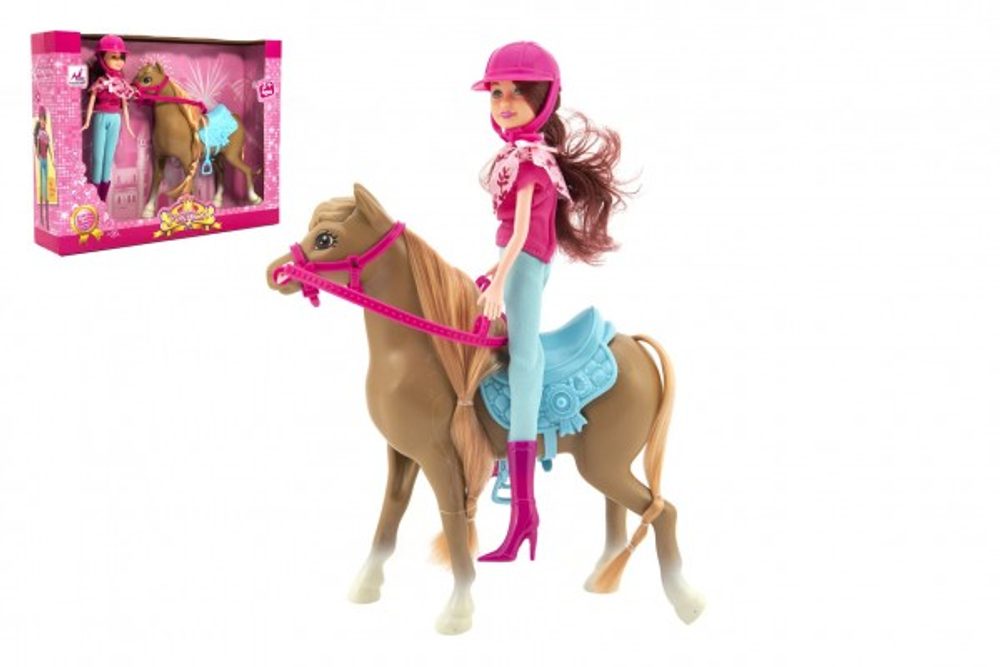 Teddies Kůň + panenka žokejka plast 23cm v krabici 35x26x8cm