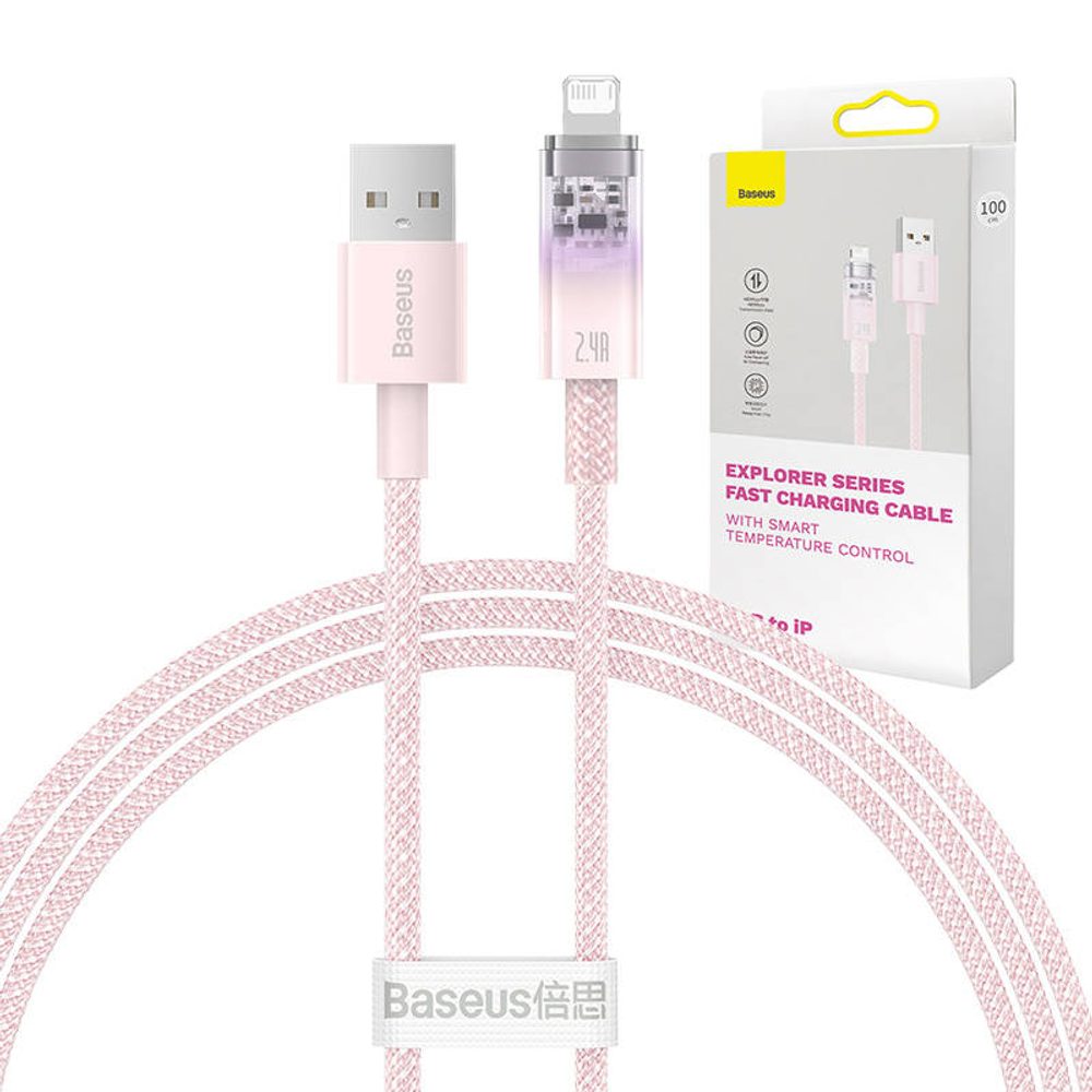 Baseus Rychlonabíjecí kabel Baseus USB-A na Lightning Explorer Series 1m, 2,4A (růžový)