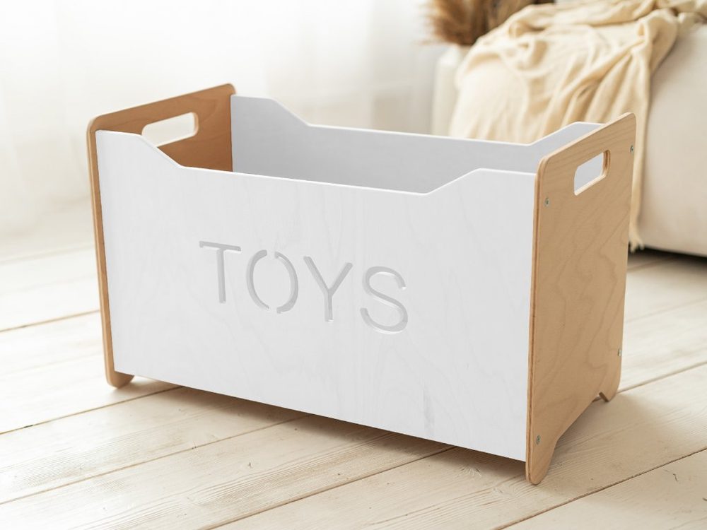 Woodisio Box na hračky TONI - Transparentní lak - bílá - Maxi