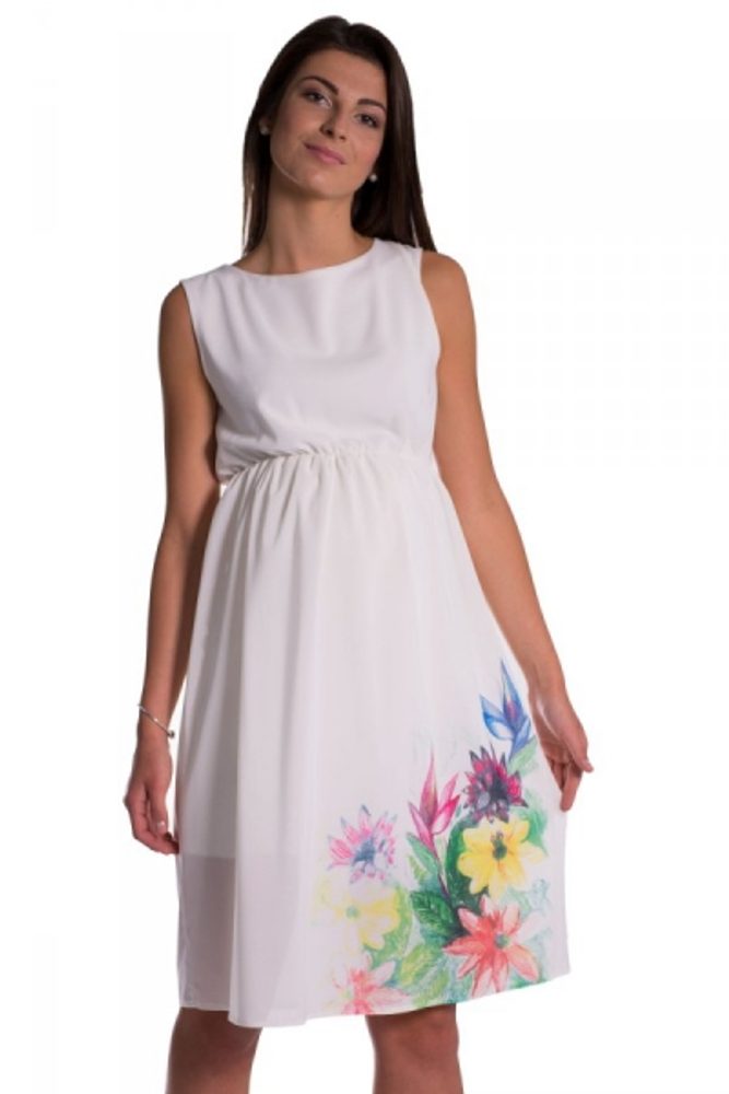 Be MaaMaa Těhotenské šaty bez rukávů s potiskem květin - ecru - XL (42)