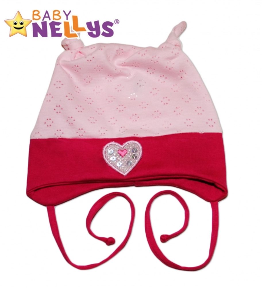 Baby Nellys Bavlněná čepička Srdíčko Baby Nellys ® - sv.růžová/tm. růžová