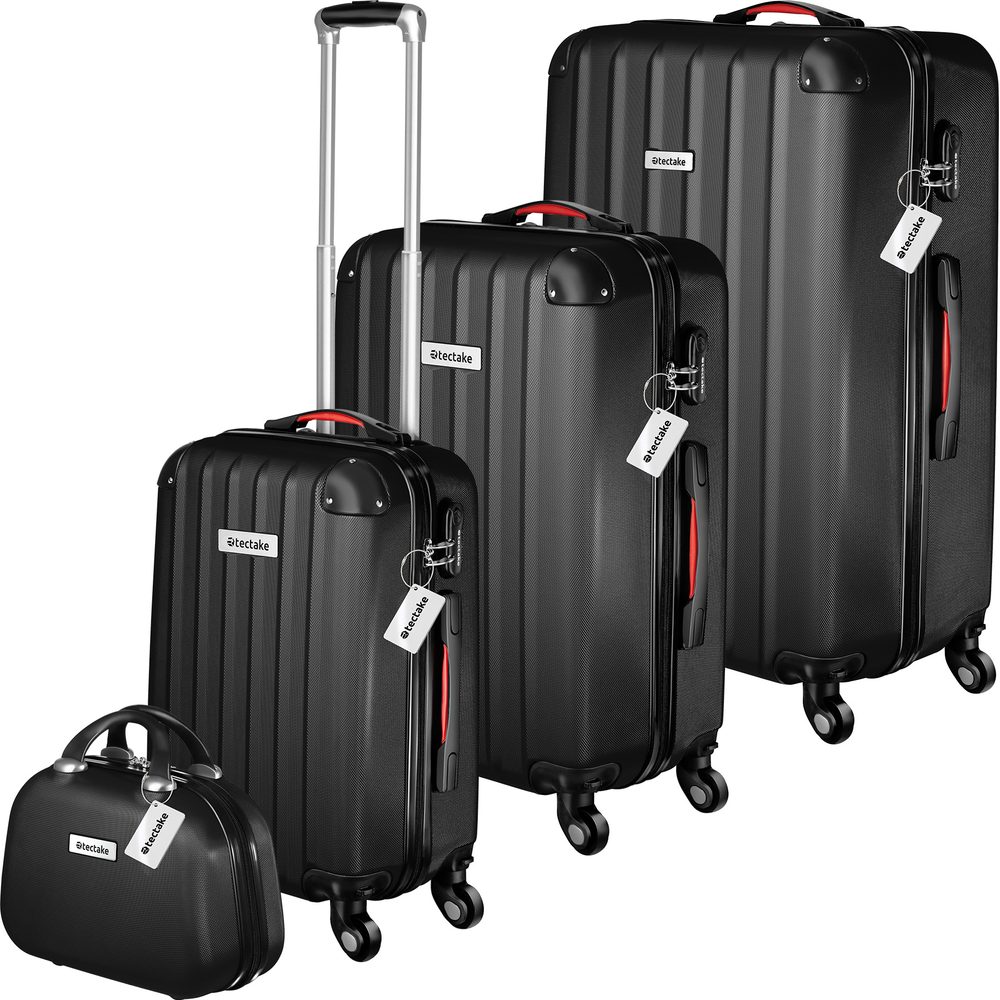 tectake 404986 cestovní kufry cleo s váhou na zavazadla – sada 4 ks - černá - černá