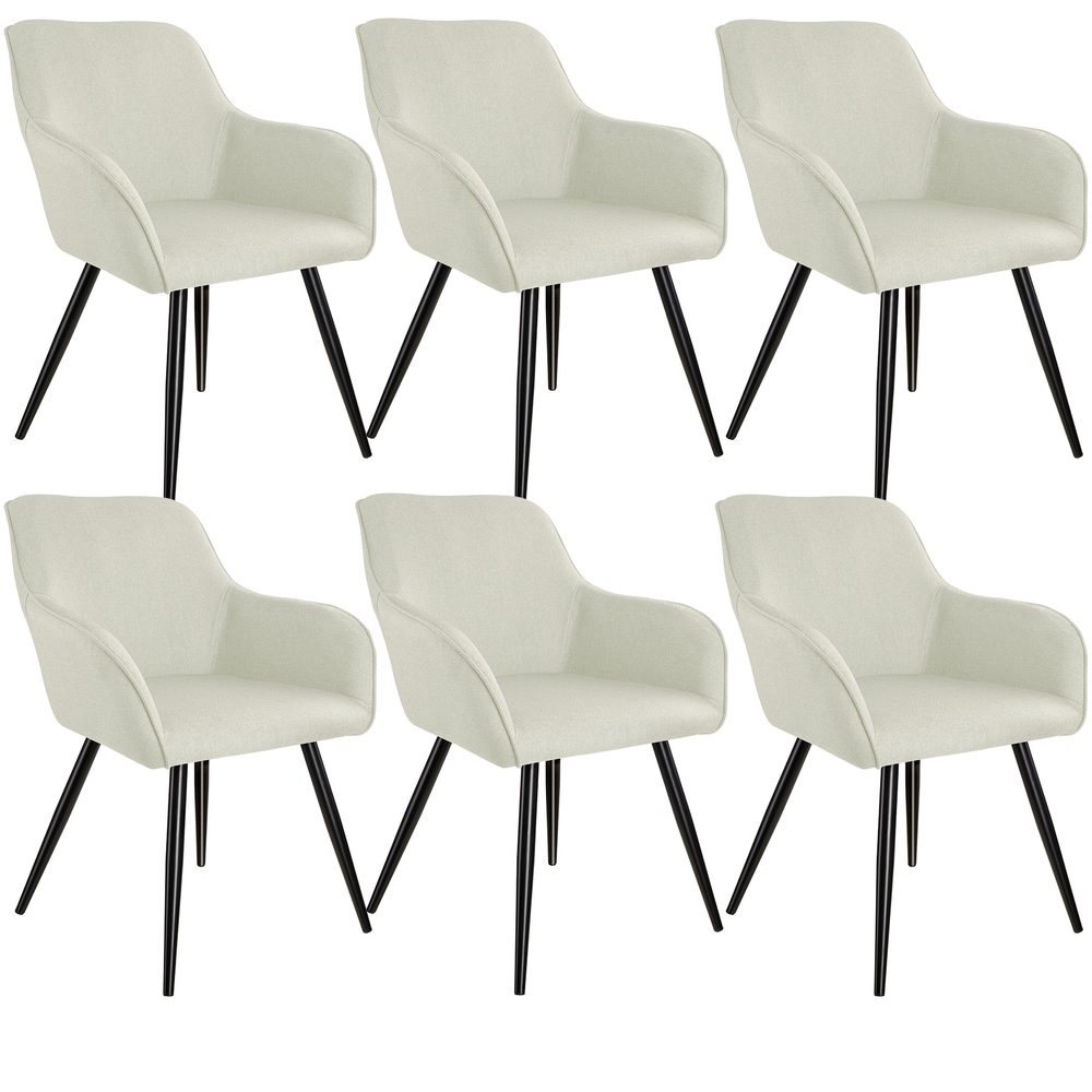 tectake 404088 6x židle marilyn lněný vzhled - krémová/černá - krémová/černá