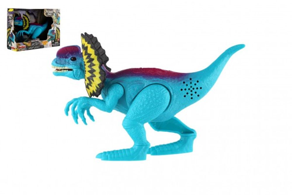 Teddies Dinosaurus Dilophosaurus plast 18cm na baterie se zvukem se světlem v krabici 21x15x6,5cm