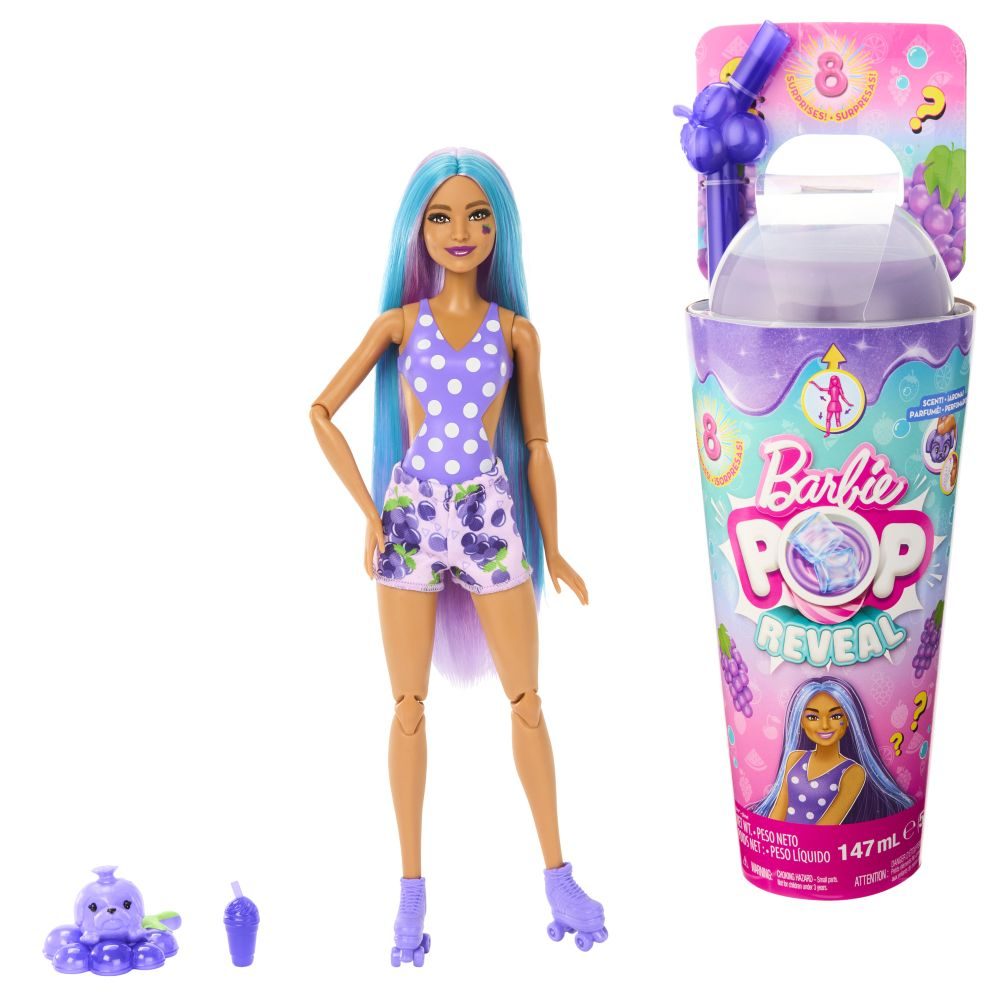 MATTEL BRB POP REVEAL BARBIE ŠŤAVNATÉ OVOCE - HROZNOVÝ KOKTEJL