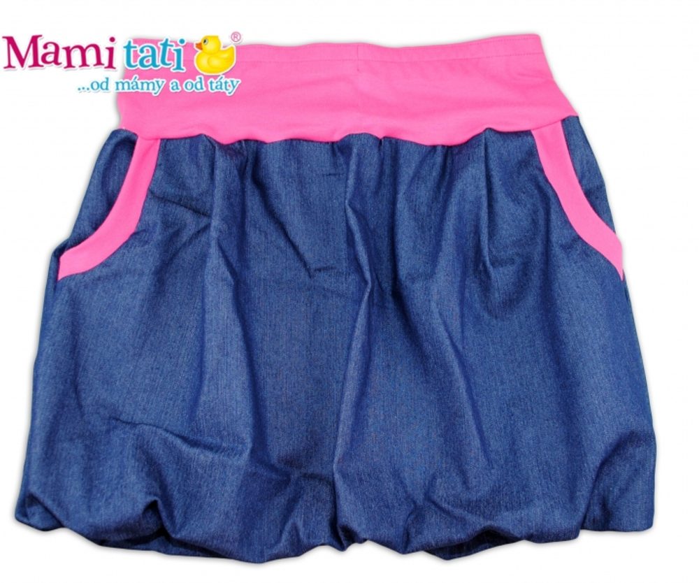 Mamitati Balónová sukně NELLY - jeans denim granát/ růžové lemy,vel. XL/XXL - XL/XXL