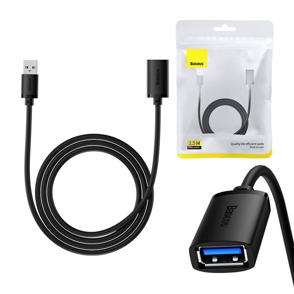 Baseus Prodlužovací kabel USB 3.0 Baseus samec - samice, řada AirJoy, 1,5 m (černý)