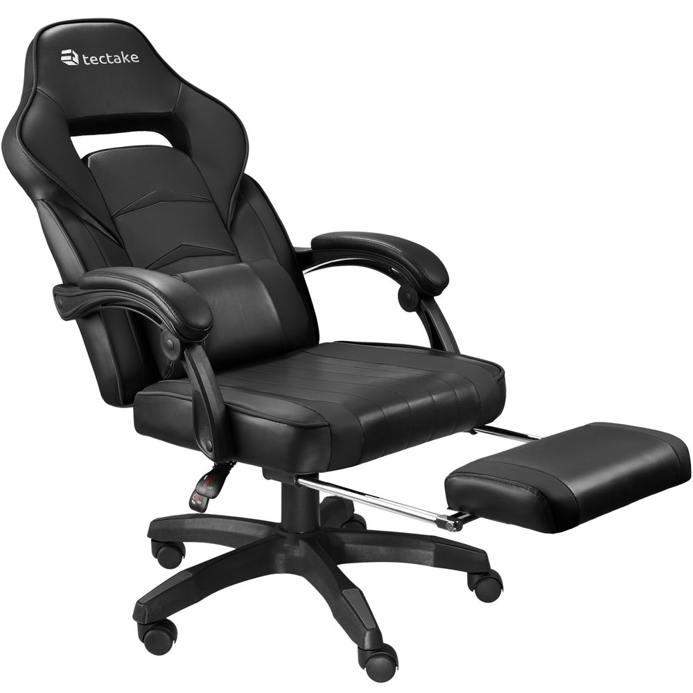 tectake 404740 herní kancelářská židle comodo s podnožkou - černá/černá - černá/černá