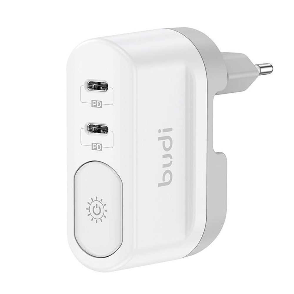 Budi Nástěnná nabíječka s nočním světlem, Budi 2xUSB-C 40W