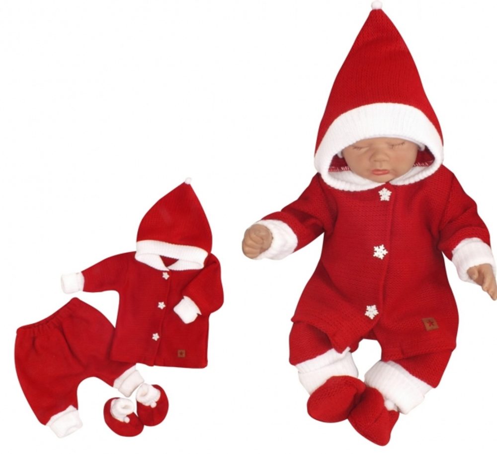 Z&Z Z&amp;Z 3-dílná pletená souprava, kabátek, kalhoty a botičky Baby Santa, červená, vel. 74 - 80 (9-12m)