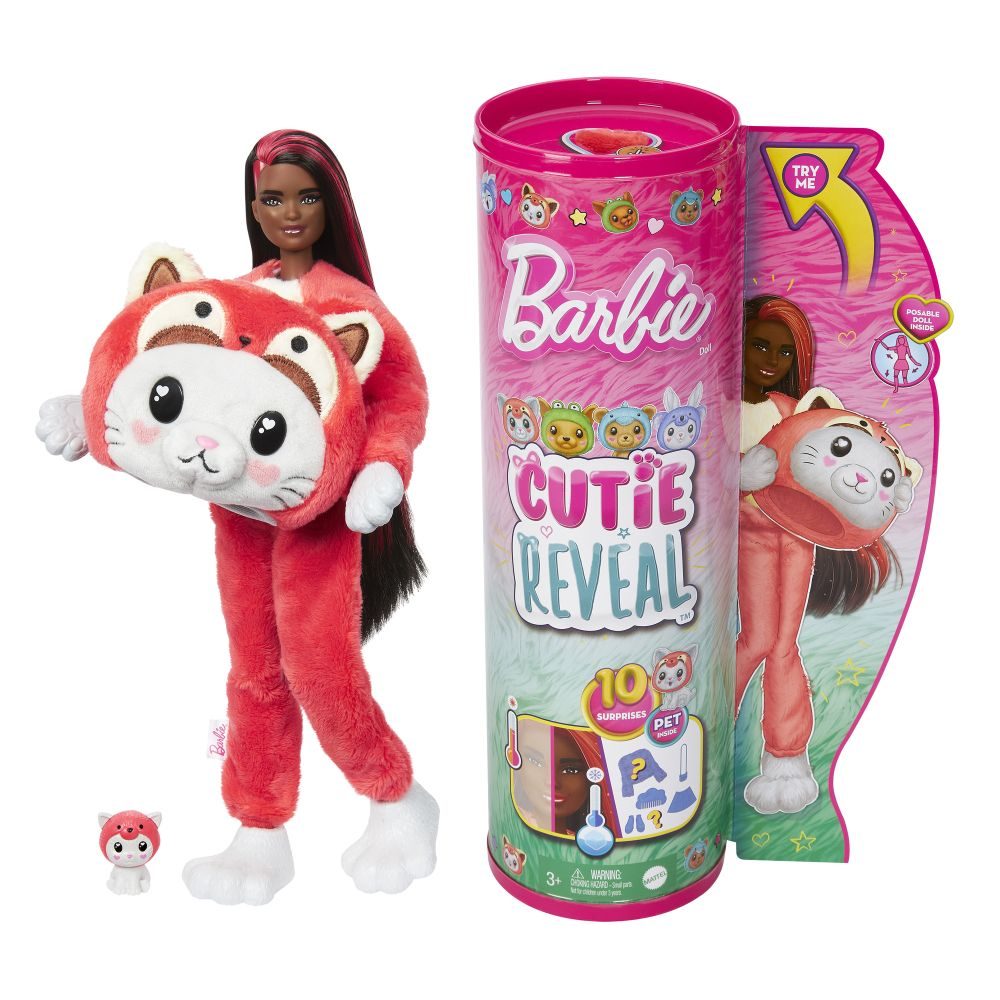 MATTEL BRB CUTIE REVEAL BARBIE V KOSTÝMU - KOTĚ V ČERVENÉM KOSTÝMU PANDY