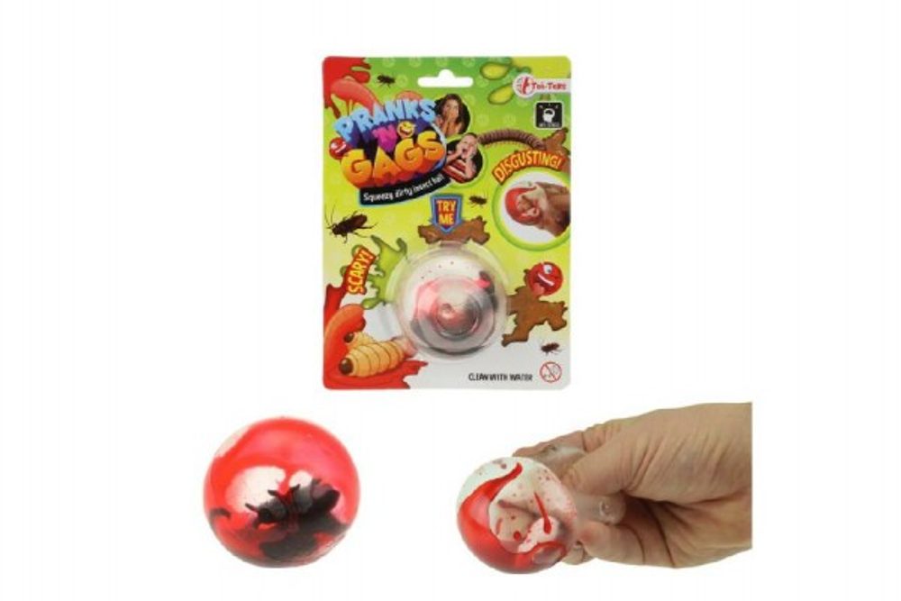 Teddies Míček sliz mačkací antistresový s hmyzem uvnitř 5cm asst 2 druhy na kartě