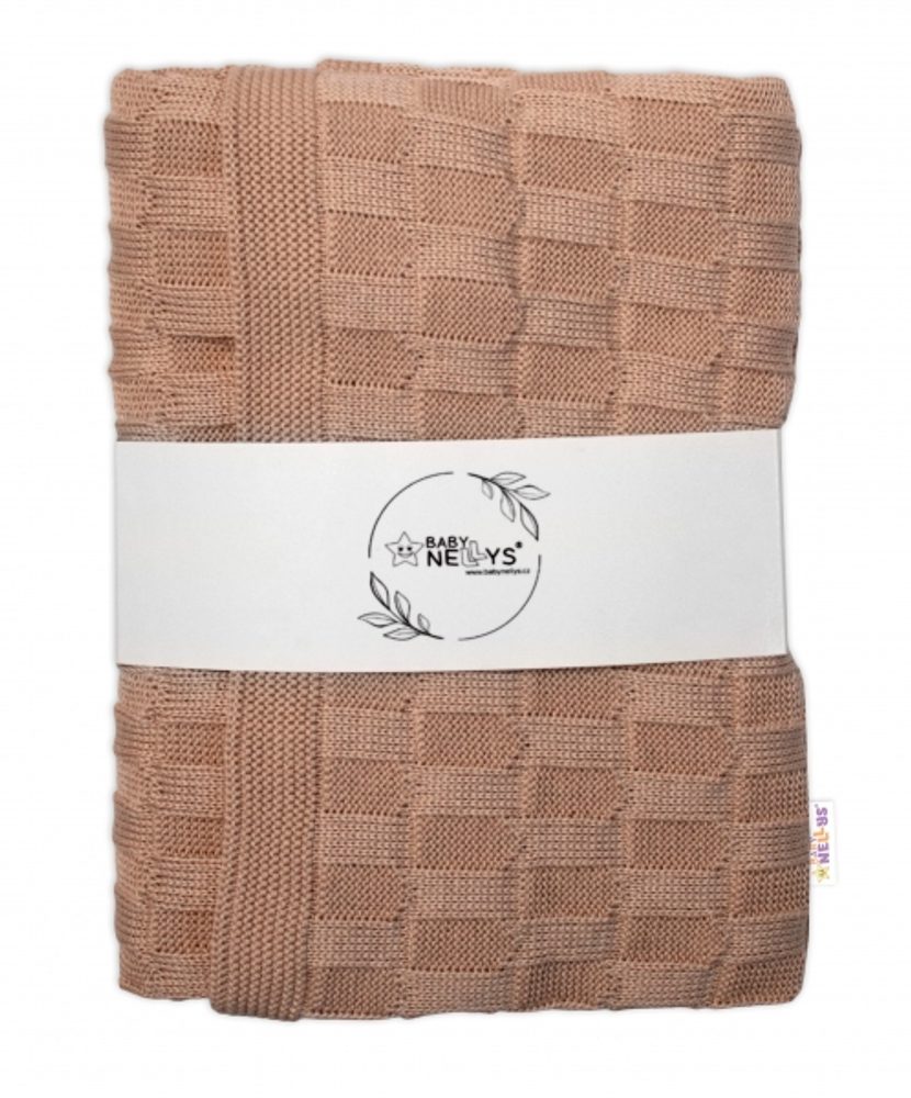 Baby Nellys Luxusní bavlněná pletená deka, dečka CUBE, 80 x 100 cm - béžová - 100x80