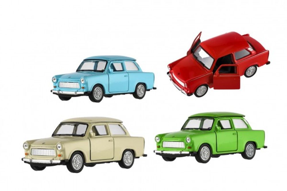 Dromader Auto Welly Trabant 601 Klasic kovlast 11cm 1:34-39 na volný chod 4 barvy v krabičce 15x7x7cm