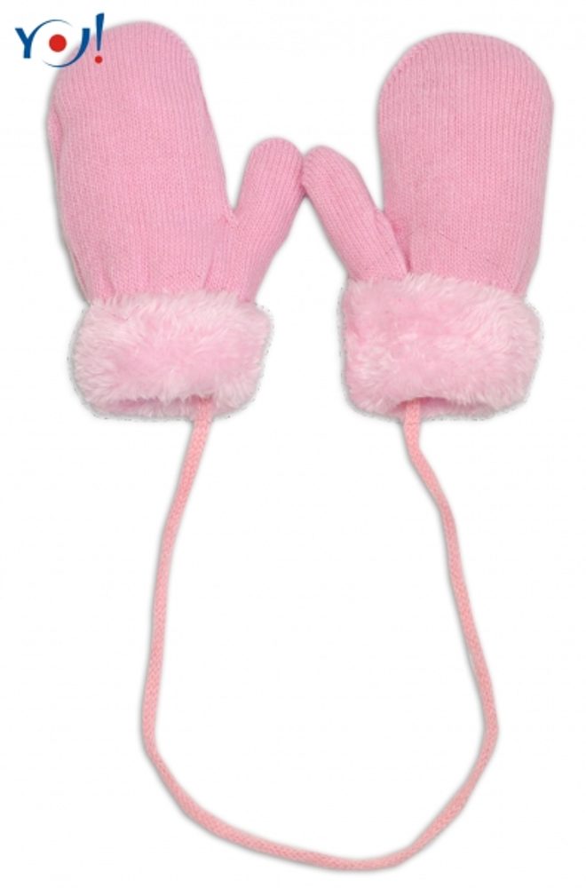 YO ! Zimní kojenecké rukavičky s kožíškem - se šňůrkou YO - sv. růžové/růžový kožíšek - 110 (4-5r)