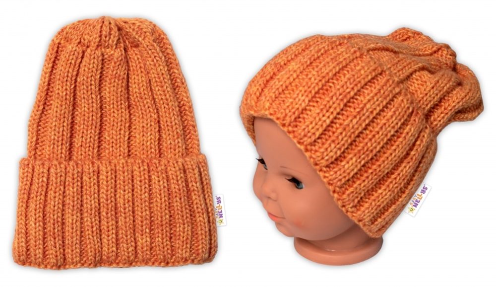 BABY NELLYS Zimní nadčasová čepice Mom and Baby, pomerančová - univerzální