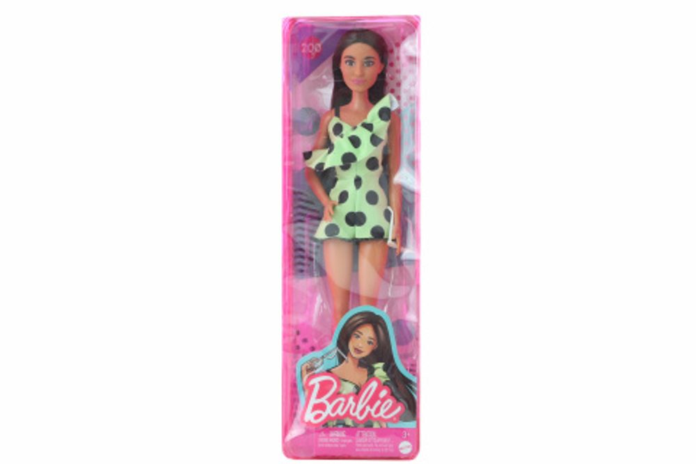 Popron.cz Barbie Modelka - limetkové šaty s puntíky HJR99