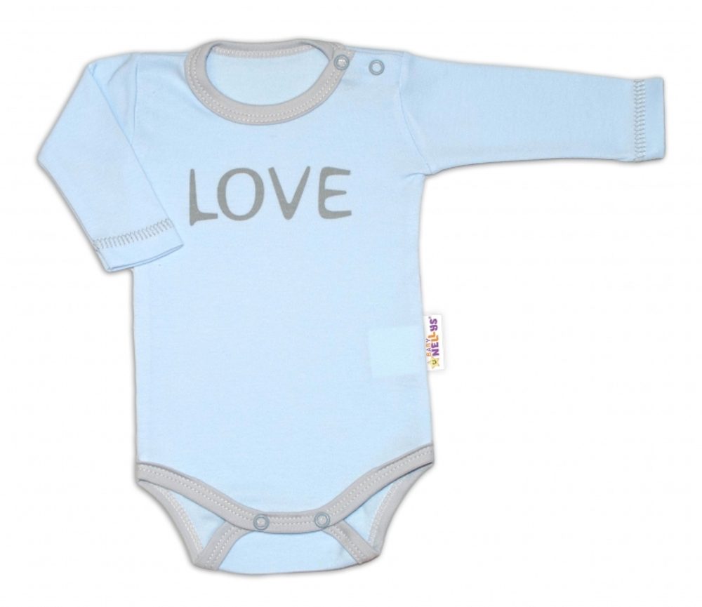 Baby Nellys Body dlouhý rukáv Love - modré - 50 (0-1m)