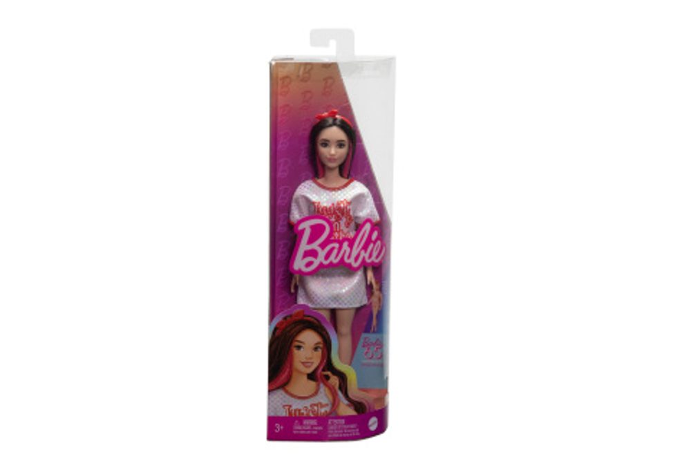 Popron.cz Barbie modelka-bílé lesklé šaty HRH12