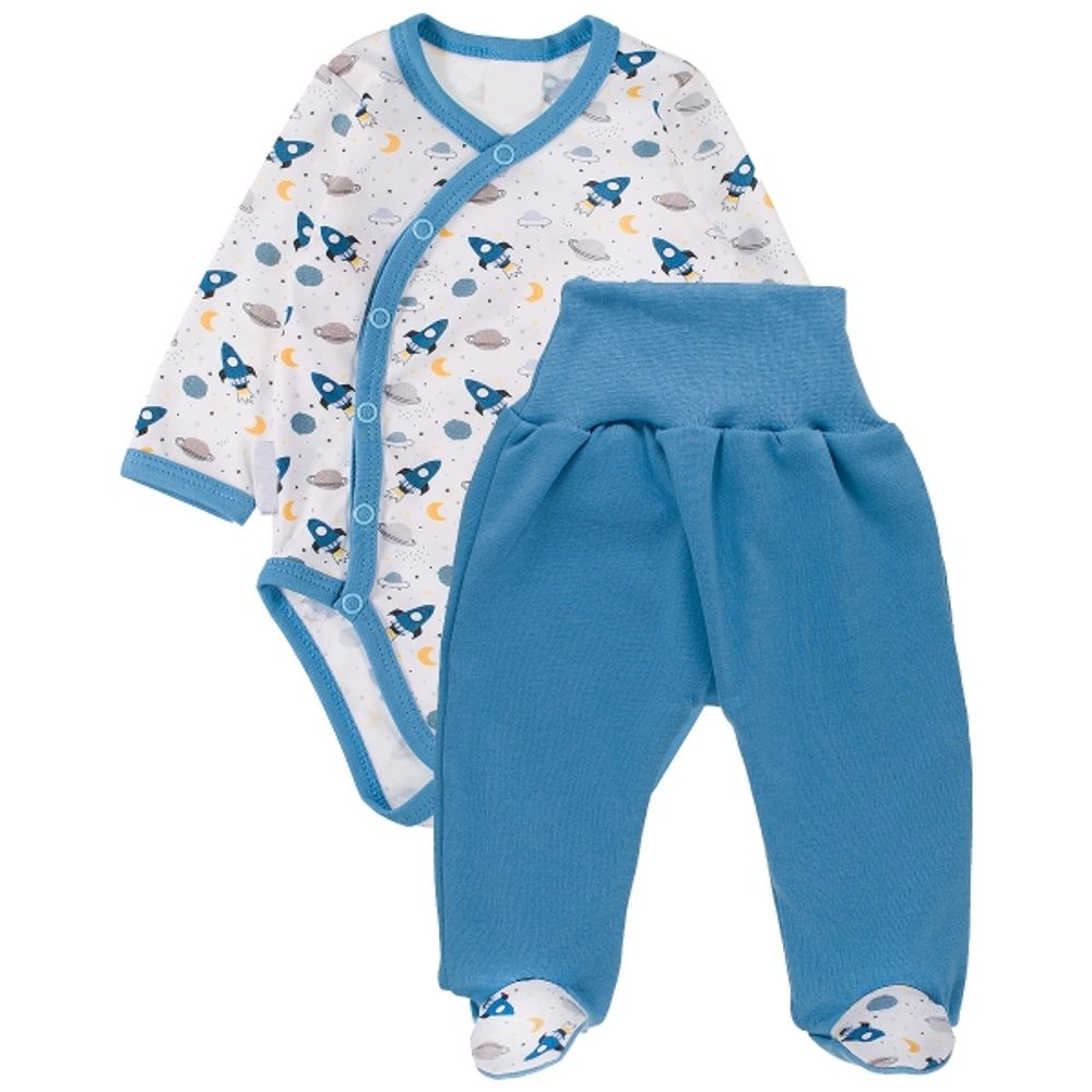 MBaby Zavinovací kojenecké body + polodupačky, bavlna, 2D sada, MBaby, Cosmos - tyrkys - 62 (2-3m)