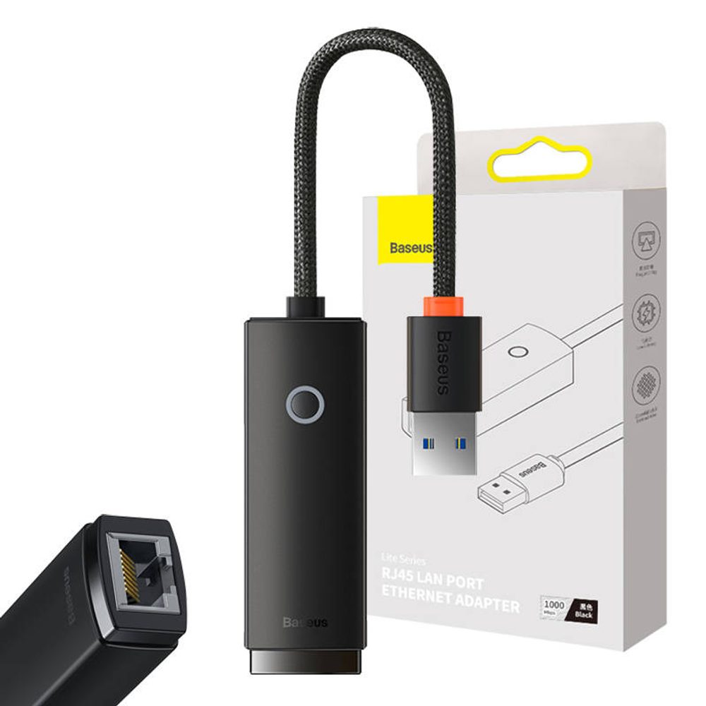 Baseus Síťový adaptér Baseus Lite Series USB na RJ45 (černý)