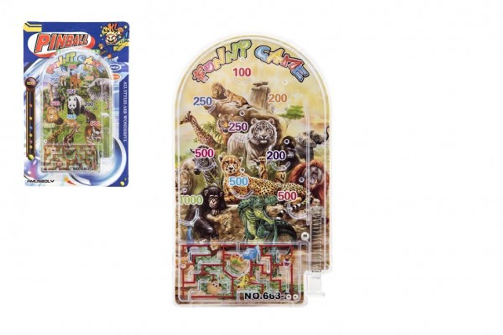 Teddies Pinball ZOO hlavolam plast 9x16cm 2 druhy na kartě