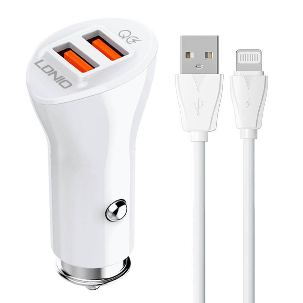 LDNIO Nabíječka do auta LDNIO C511Q 2USB + kabel Lightning