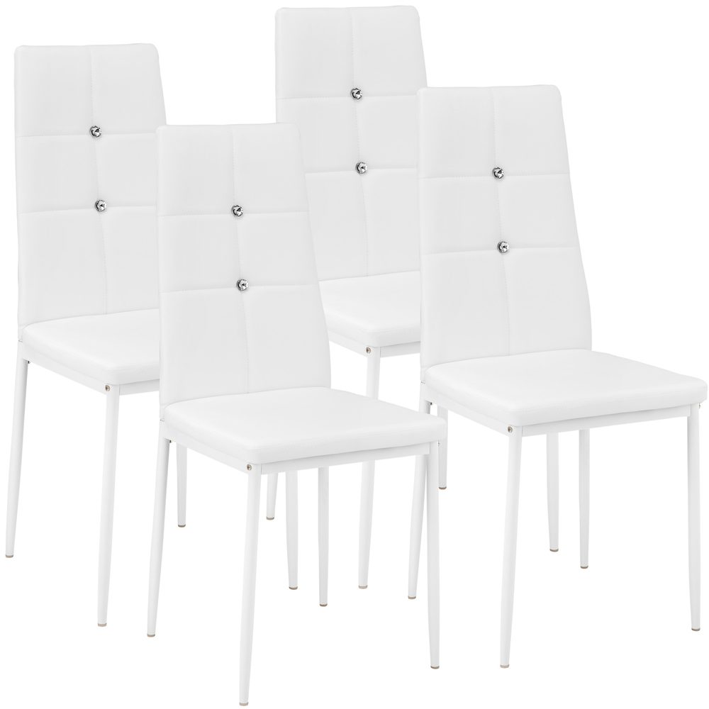 tectake 402545 4 jídelní židle, ozdobné kamínky - bílá - bílá