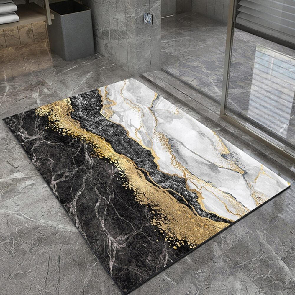 Levně Protiskluzová koupelnová podložka 80 x 50 cm - černo-zlatý mramor