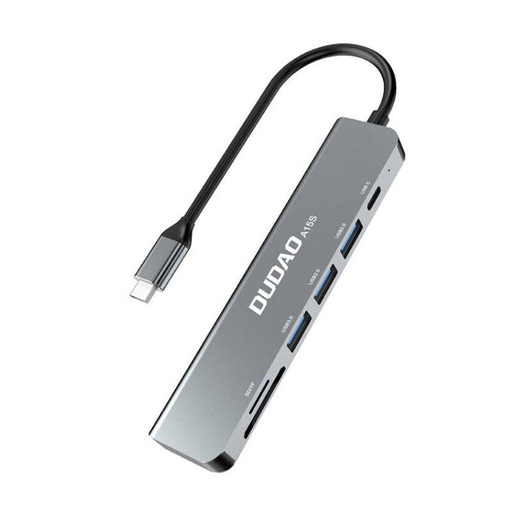 Dudao Adaptér 6v1 Dudao A15S USB-C na 3x USB, 1x USB-C, SD / TF (šedý)