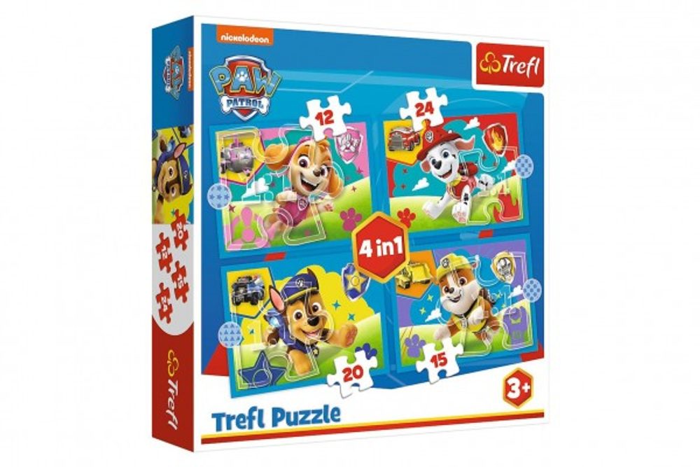 Trefl Puzzle 4v1 Štěňata v běhu Tlapková patrola/Paw Patrol 28,5x20,5cm v krabici 28x28x6cm