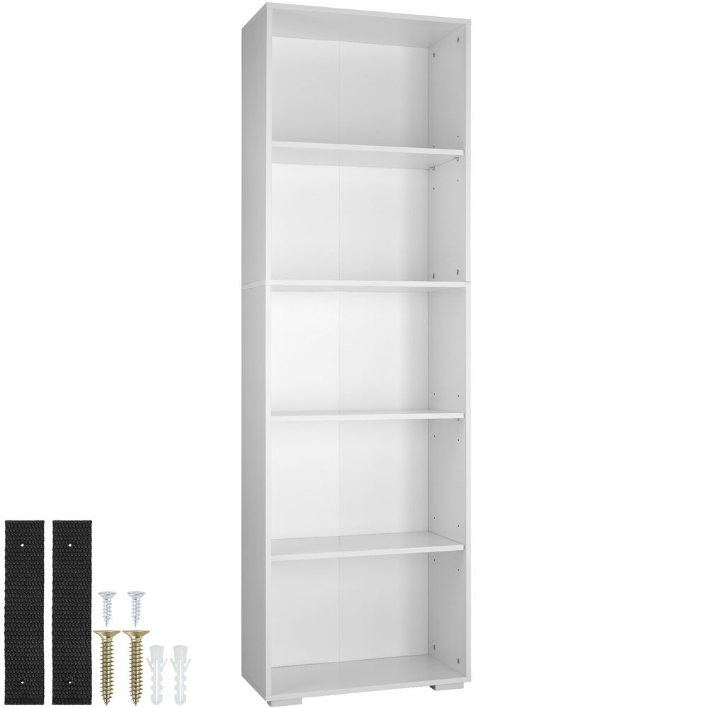 tectake 403607 regál na knihy lexi – 5 přihrádek 60x30x190cm - bílá - bílá