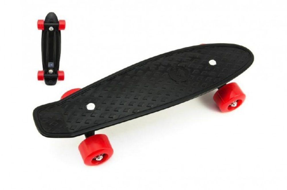 Teddies Skateboard 43cm, nosnost 60kg plastové osy, černá, červená kola