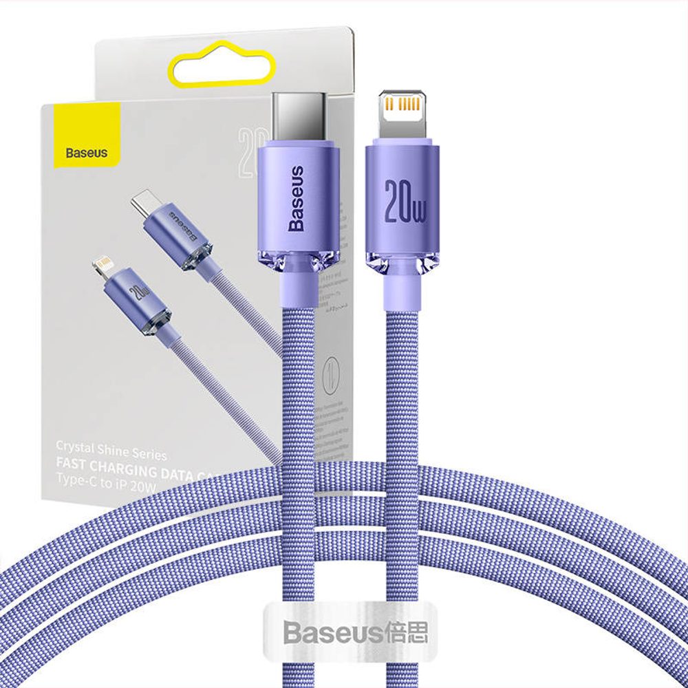 Baseus Crystal Shine kabel USB-C na Lightning, 20W, PD, 1,2m (fialový)