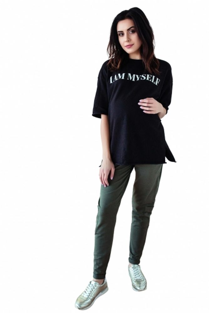 Be MaaMaa Těhotenské tepláky/kalhoty slim - khaki, vel. XL - XL (42)