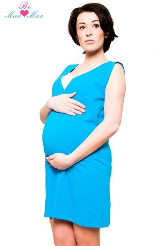 Be MaaMaa Těhotenská, kojící noční košile Iris - modrá - L/XL