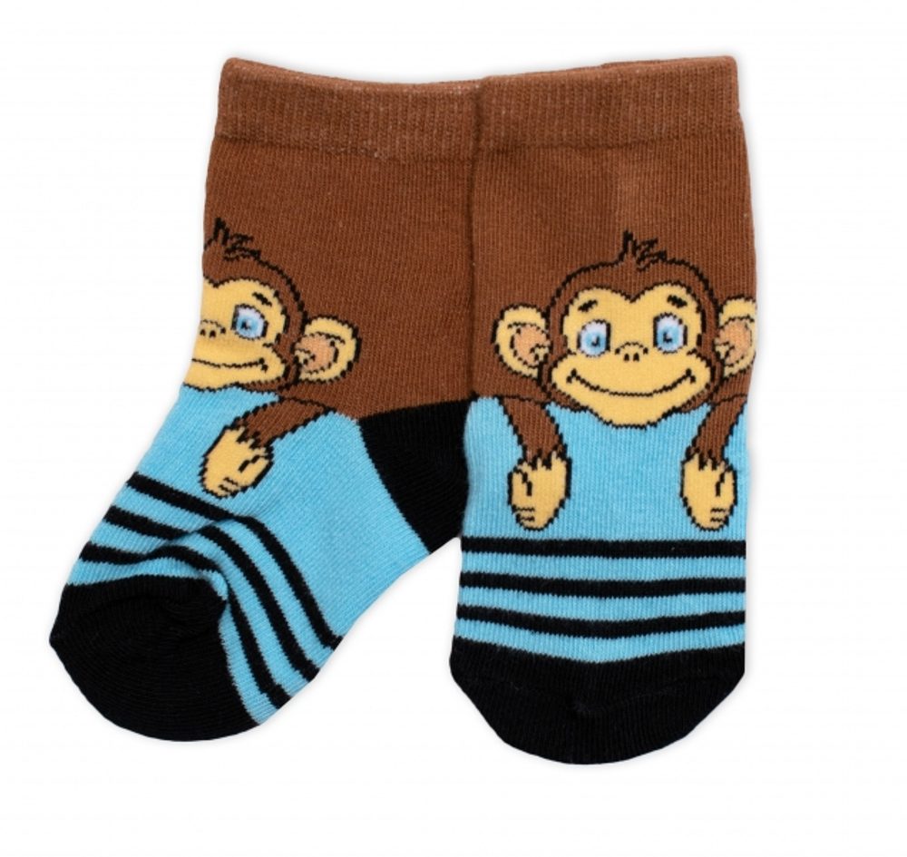 BN Dětské bavlněné ponožky Monkey - hnědé/modré, vel. 19/22 - 19-22