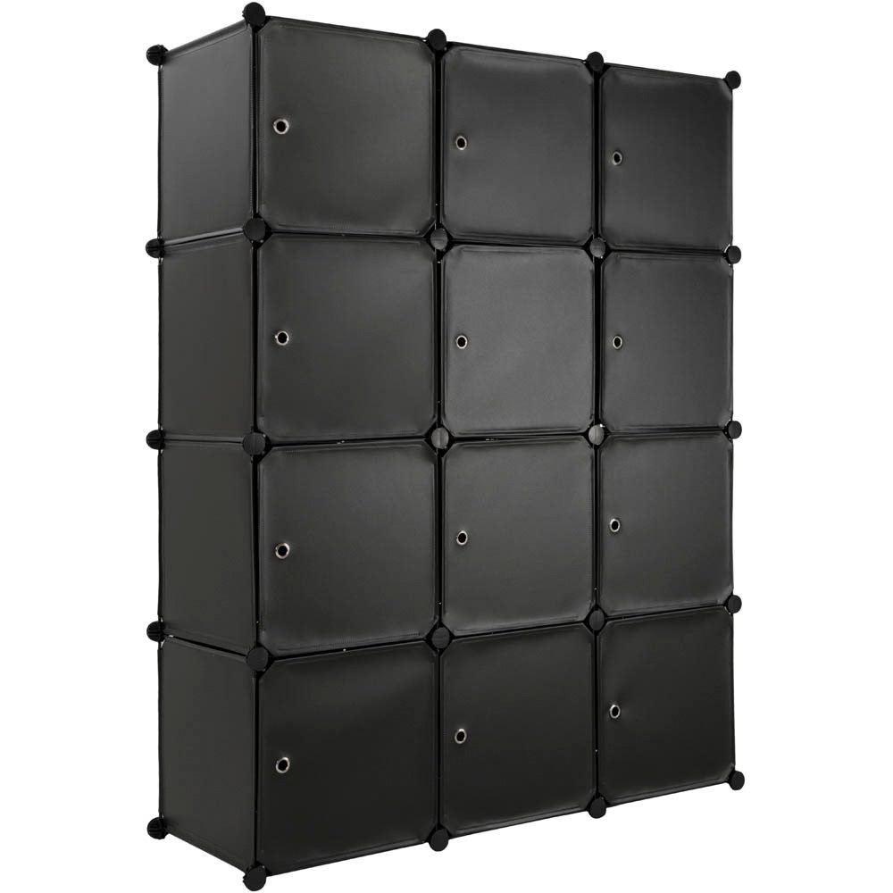 tectake 401578 variabilní regálový systém s 12 boxy s dvířky 112x37x148cm - černá - černá