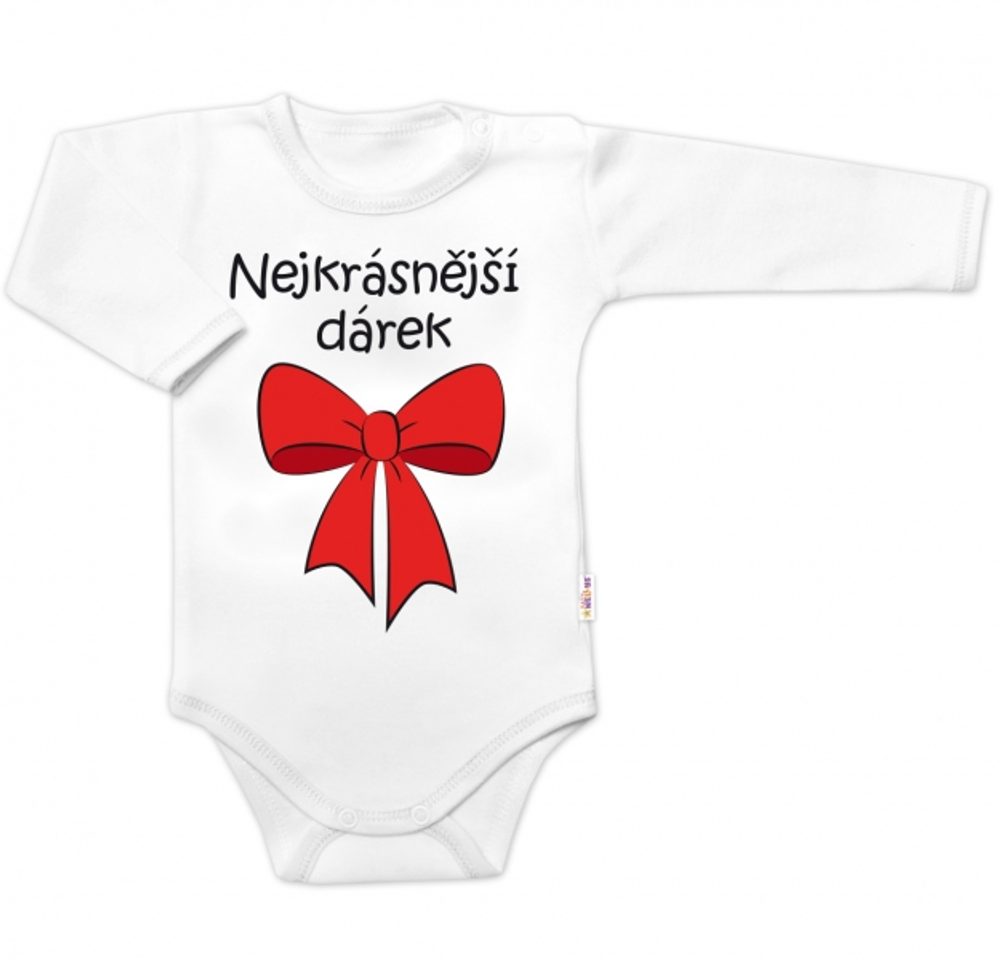 Baby Nellys Body dlouhý rukáv s vtipným textem Baby Nellys, Nejkrásnější dárek, bílé - 80 (9-12m)