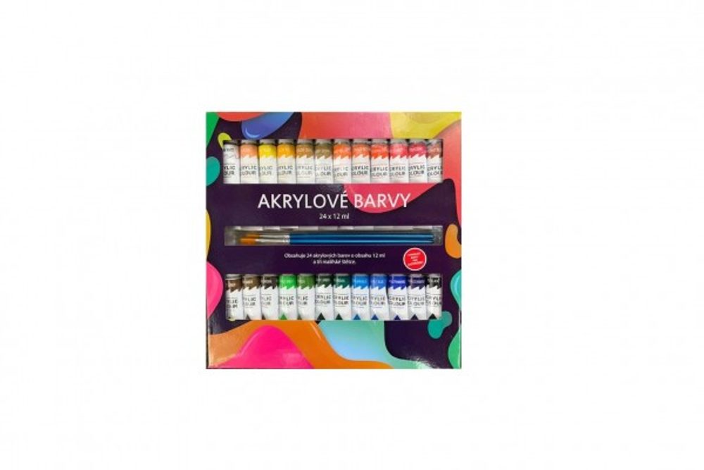 SMT Creatoys Akrylové barvy 24x12ml se štětcemi 3ks v krabičce 22x22x2cm