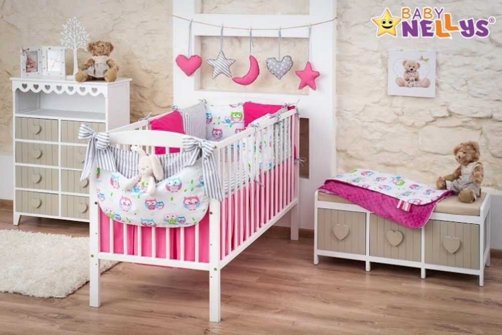 Baby Nellys Mega sada Be LOVE - Malina/šedá - Sovičky - 135x100