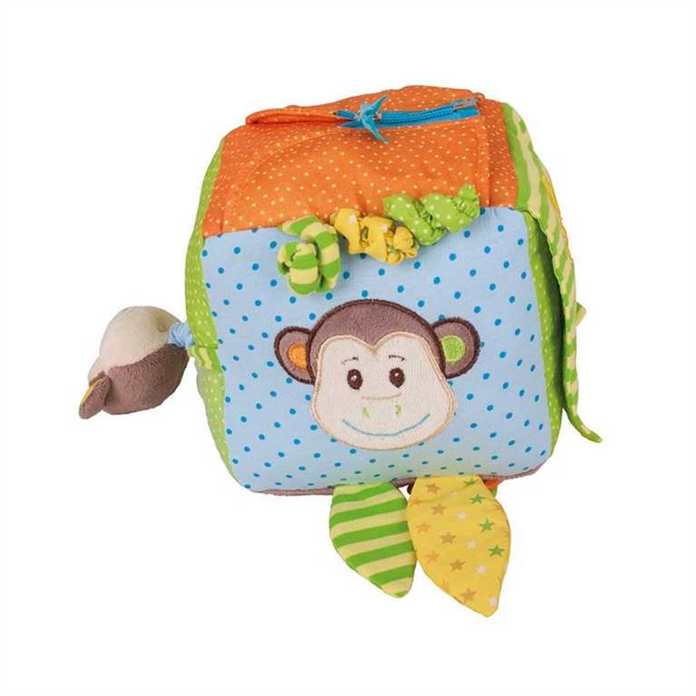 Bigjigs Toys Bigjigs Baby Textilní aktivní kostka opička Cheeky