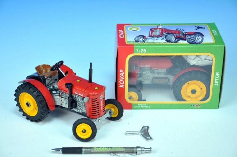 Traktor Zetor 25A červený na klíček kov 15cm 1:25 v krabičce Kovap