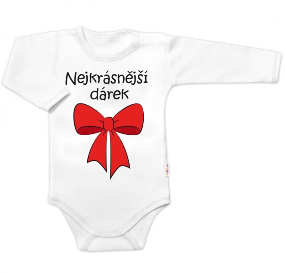 Baby Nellys Body dlouhý rukáv s vtipným textem Baby Nellys, Nejkrásnější dárek, bílé - 56 (1-2m)