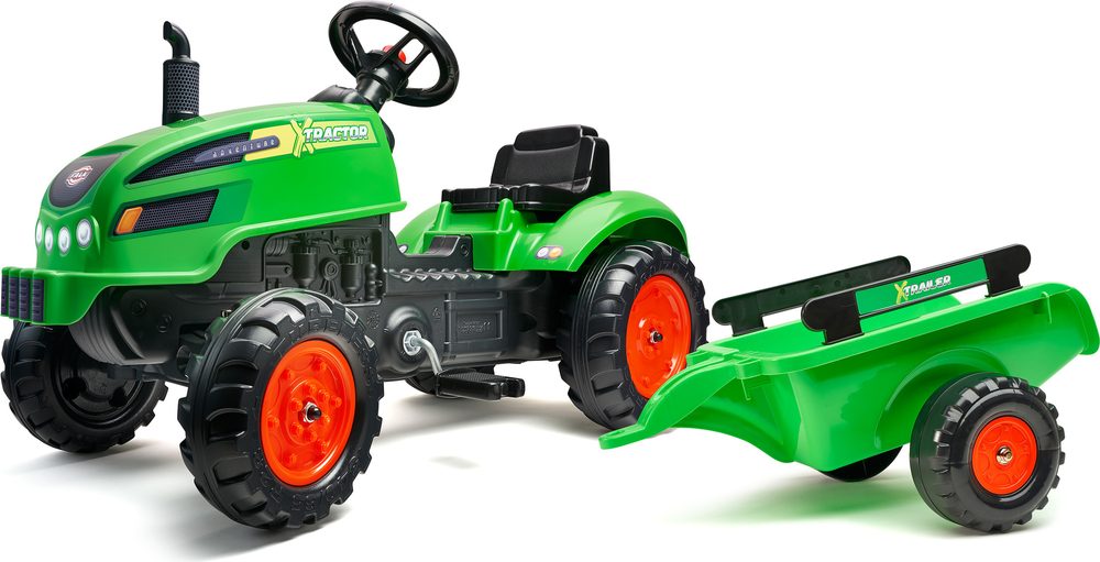 FALK Šlapací traktor 2048AB X-Tractor s vlečkou a otevírací kapotou - zelený