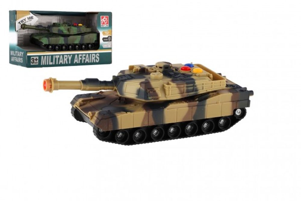 Teddies Tank plast 17cm na setrvačník na baterie se světlem se zvukem 2 barvy v krabici 20x11x9cm