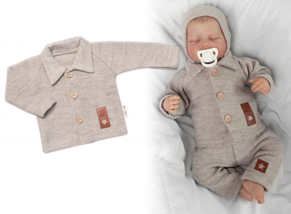 Baby Nellys Pletený svetřík s knoflíčky Boy, Baby Nellys, béžový, vel. 62 - 62 (2-3m)