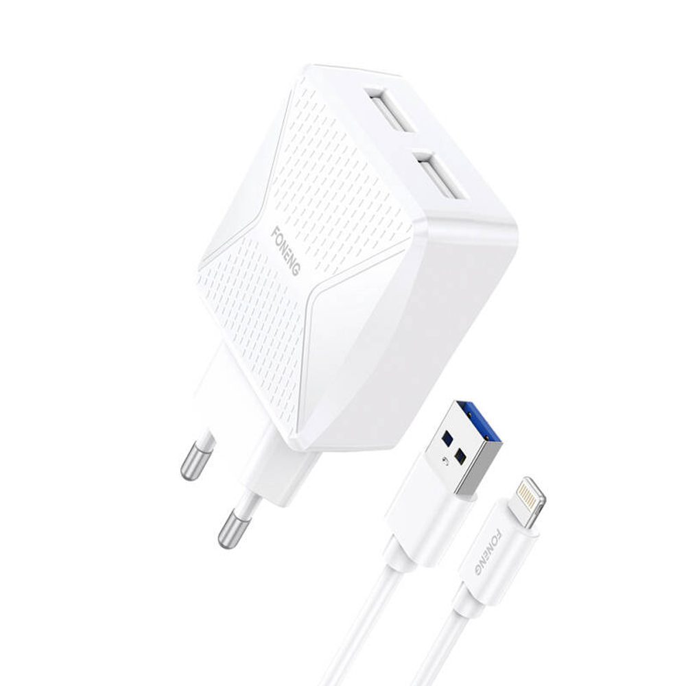 Foneng EU35 2x USB nástěnná nabíječka + USB to Lightning 2,4A kabel (bílý)